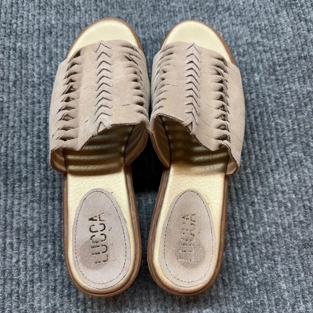 Lucca Lane Kalista Wedge Slide Sandals Womens 9M Tan Suede Cork Comfort Shoes